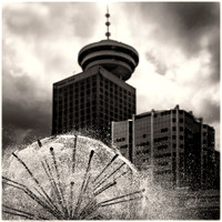 PH2712a Vancouver FotoGrafika Denson Plaza fountain and Harbor Building Tower -6374--92
