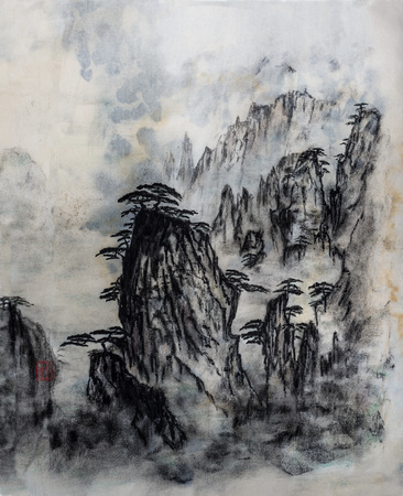 OA089b sumi-e chinese mountain in charcoal ink 26x32@300 FAM srgb -1105-6-7-8-9-10-1-2-3