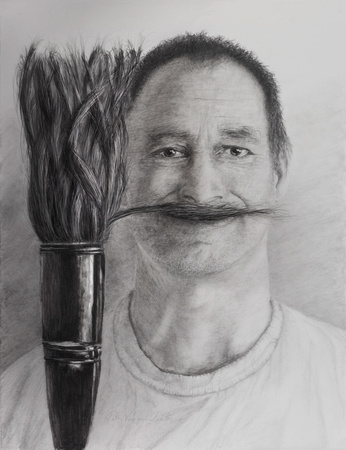 self portrait with brush pencil drawing 1 -7430-2-4-6-9-41-2