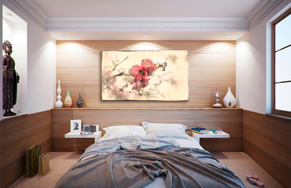 CB Work Adv ArtPhotography sample  bedroom 1 wall PH cherry blossom red @360 zf   -416062