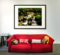 CB Work Adv ArtPhotography sample  living room w red couch - forest creek 1 @300 - 7775--83