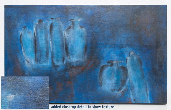 CB Work Adv ArtPhotography sample  gisela canvas blue bottles 12a w detail 15x@300-1513